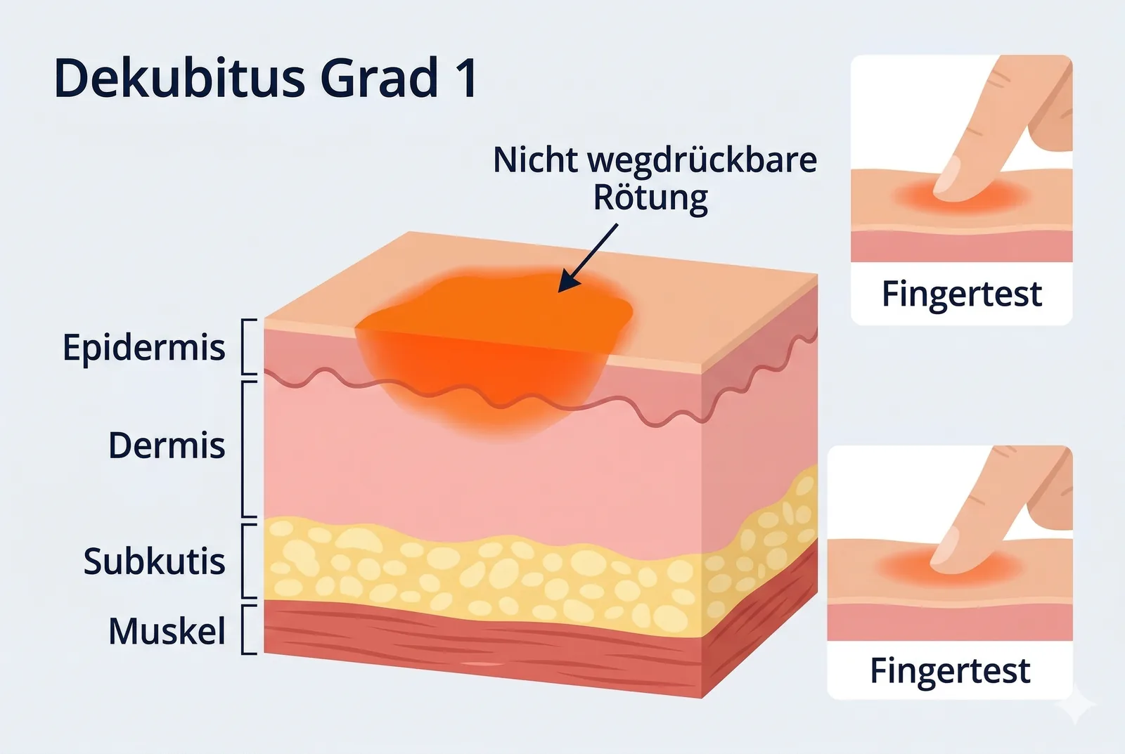 Dekubitus Grad 1: Nicht wegdrückbare Hautrötung im Querschnitt